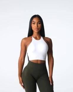 White Seamless Strappy Sports Bra - Medium Impact Support
