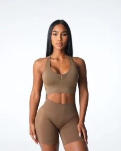 Toasted Almond Seamless Sports Bra - Medium Impact Workout Top