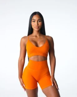 Seamless Ribbed Sports Bra - V-Neck Medium Impact Workout Top