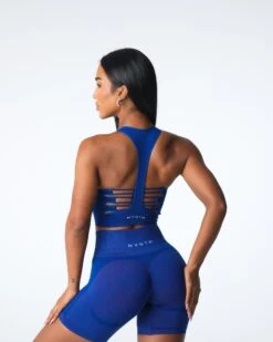 Azure Blue Resilience Seamless High Neck Sports Bra -NVGTN Sportswear Shop DSC07070