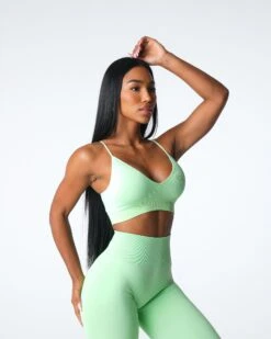 Pistachio Ribbed Seamless V-Neck Bra with Back Accent Ring -NVGTN Sportswear Shop DSC07086