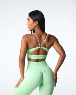 Pistachio Ribbed Seamless V-Neck Bra with Back Accent Ring -NVGTN Sportswear Shop DSC07087
