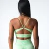 Pistachio Ribbed Seamless V-Neck Bra with Back Accent Ring
