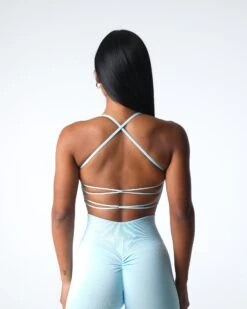 Pastel Blue Seamless Open Back Sports Bra - Low Impact Fitness Top