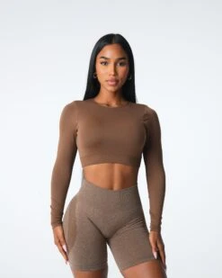 Mocha Journey Long Sleeve Seamless Bra Top