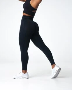 High Waisted Seamless Performance Leggings - Black Contour
