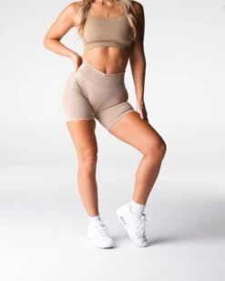Seamless Mid Rise Contour Gym Shorts - Beige Glute Enhancing Workout Shorts -NVGTN Sportswear Shop DSC07338 ebf2fbe6 afb8 4be3 8fdc df93af81768a