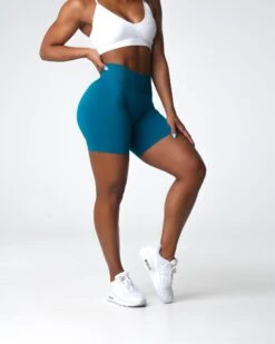 French Blue Seamless High-Waisted Athletic Workout Shorts -NVGTN Sportswear Shop DSC07365
