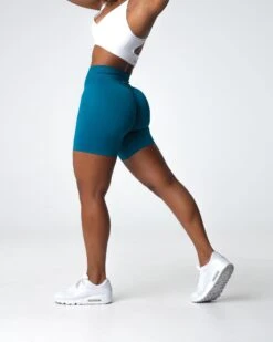 French Blue Seamless High-Waisted Athletic Workout Shorts