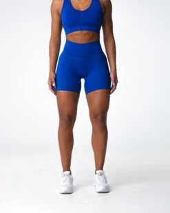 High Waisted Sapphire Blue Athletic Shorts - Seamless Waistband Signature 2.0 -NVGTN Sportswear Shop DSC07562