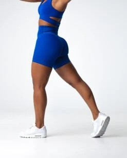 High Waisted Sapphire Blue Athletic Shorts - Seamless Waistband Signature 2.0