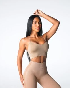 Cascade Beige Seamless Back-Strap Sports Bra - Low Impact Athleisure Top -NVGTN Sportswear Shop DSC07828