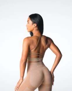 Cascade Beige Seamless Back-Strap Sports Bra - Low Impact Athleisure Top -NVGTN Sportswear Shop DSC07839