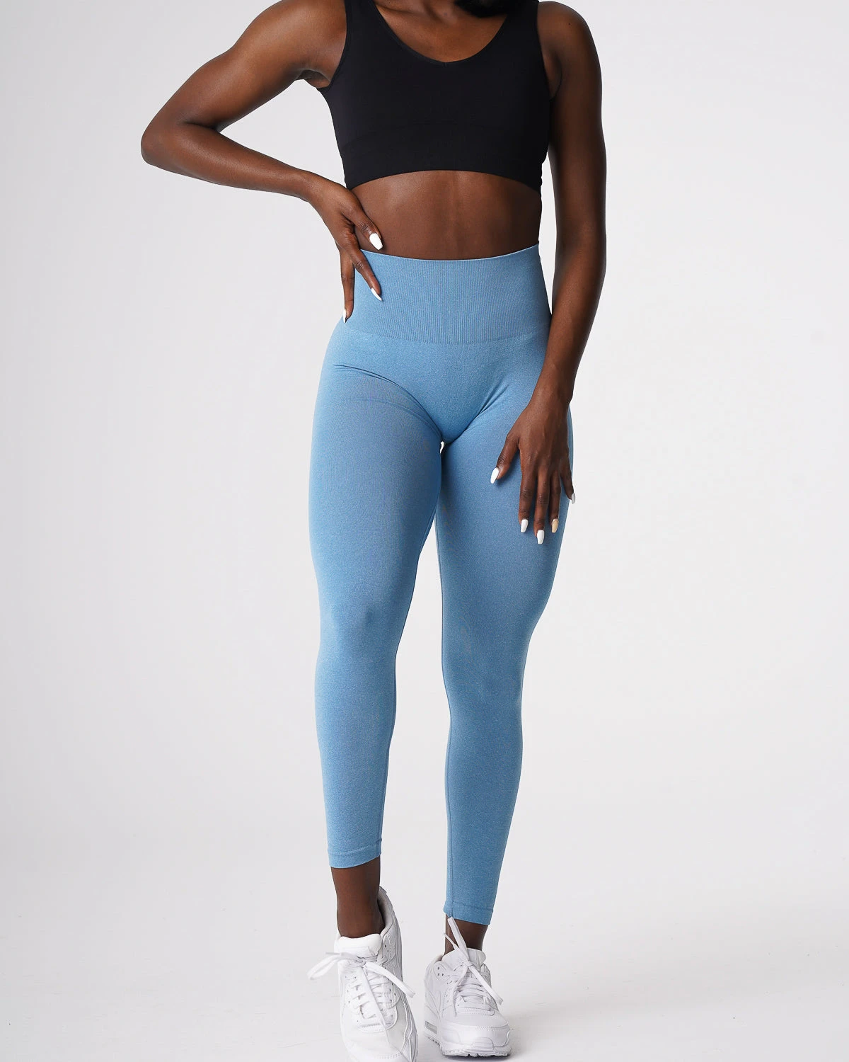 Sky Blue Seamless Curve Leggings | High-Waisted Glute Contour Workout Tights 4 Sky Blue Seamless Curve Leggings | High-Waisted Glute Contour Workout Tights - Image 4