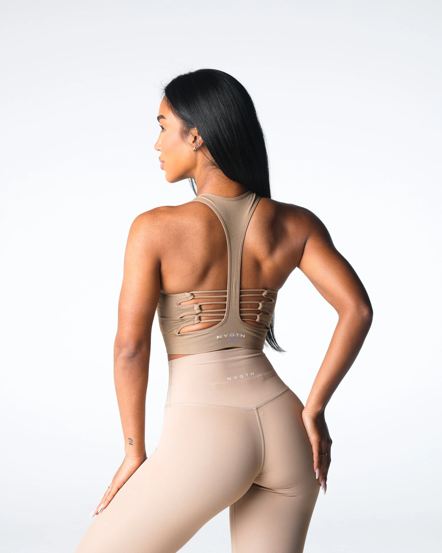 Beige Resilience Seamless Sports Bra - High Neck Racerback Workout Top 4 Beige Resilience Seamless Sports Bra - High Neck Racerback Workout Top - Image 4
