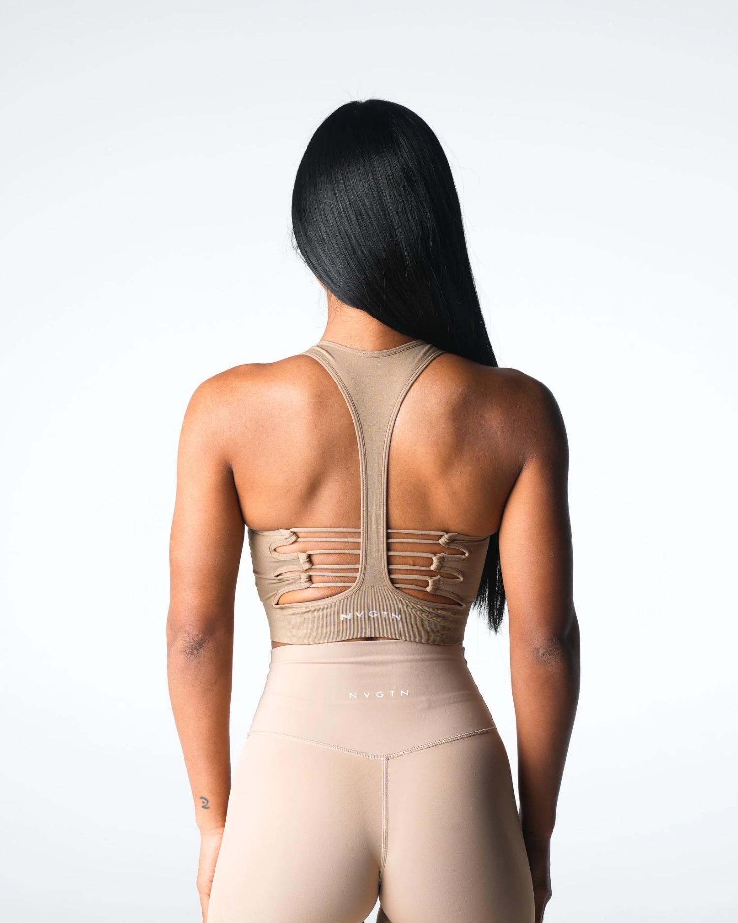 Beige Resilience Seamless Sports Bra - High Neck Racerback Workout Top 1 Beige Resilience Seamless Sports Bra - High Neck Racerback Workout Top