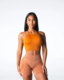 Seamless Strappy Back Sports Bra - Terracotta Medium Impact Activewear