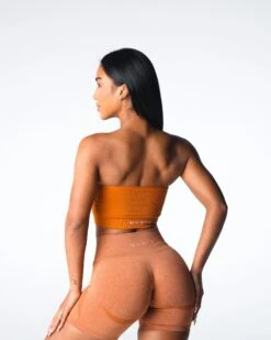 Seamless Ribbed Strapless Bandeau Bra with Removable Padding - Terracotta