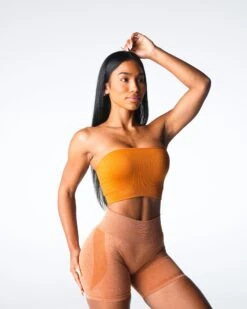 Seamless Ribbed Strapless Bandeau Bra with Removable Padding - Terracotta 7 Seamless Ribbed Strapless Bandeau Bra with Removable Padding - Terracotta -NVGTN Sportswear Shop DSC07867