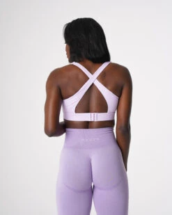 Lavender High Support Sports Bra - Adjustable Open Back Workout Top