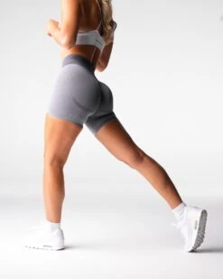 Grey High Waisted Seamless Workout Shorts with Glute Contour