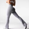 Grey High Waisted Seamless Flare Leggings - Contour Fit Workout Pants