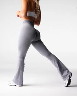 Grey High Waisted Seamless Flare Leggings - Contour Fit Workout Pants