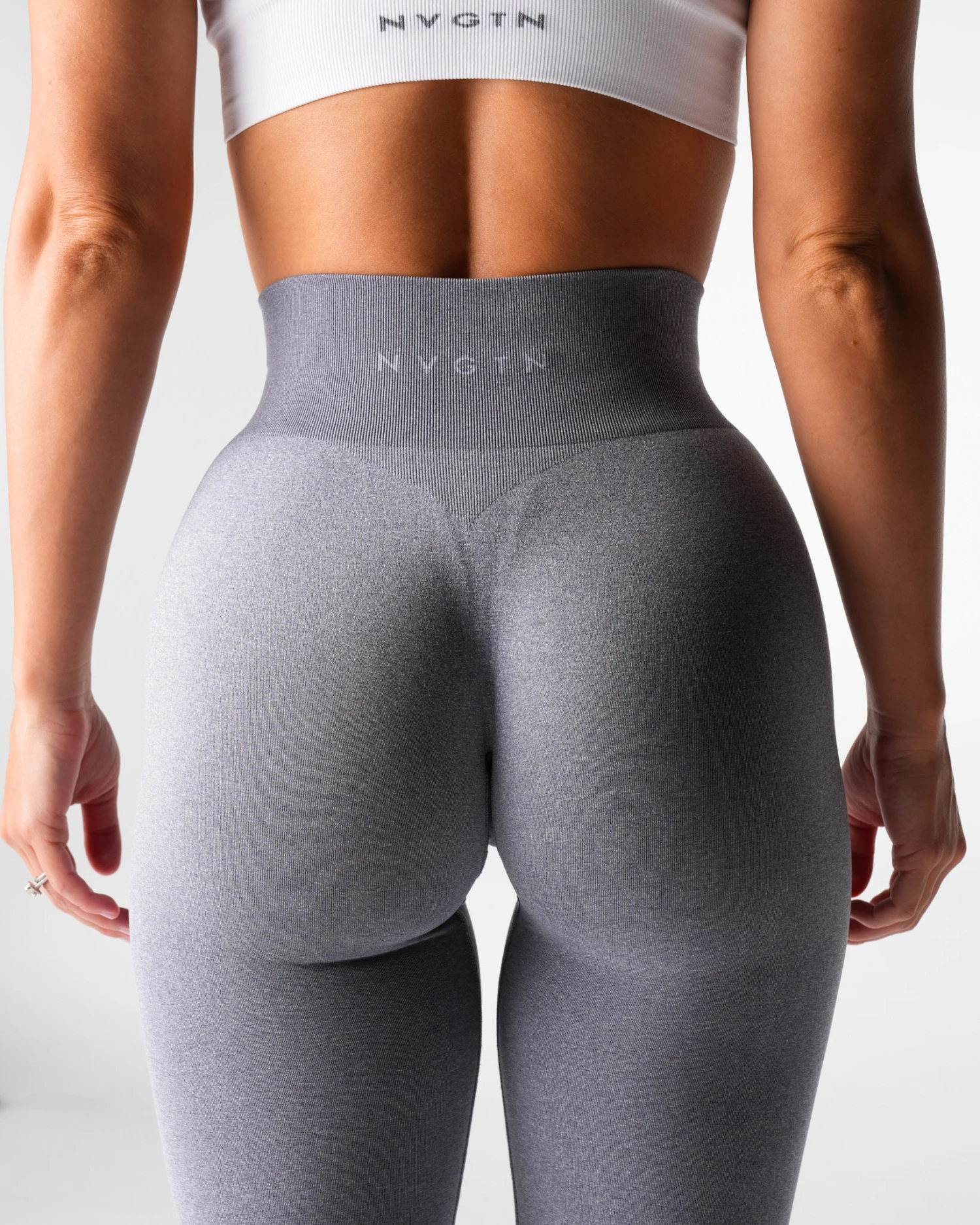 Grey High Waisted Seamless Flare Leggings - Contour Fit Workout Pants 2 Grey High Waisted Seamless Flare Leggings - Contour Fit Workout Pants - Image 2