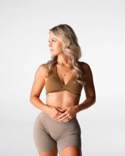Mocha Seamless Halter Bra with Twist Detail