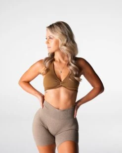 Mocha Seamless Halter Bra with Twist Detail 6 Mocha Seamless Halter Bra with Twist Detail -NVGTN Sportswear Shop DSC08739
