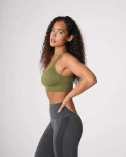 Khaki Green Galaxy Ribbed Seamless Bra - Low-Medium Impact Workout Top 7 Khaki Green Galaxy Ribbed Seamless Bra - Low-Medium Impact Workout Top -NVGTN Sportswear Shop DSC08767