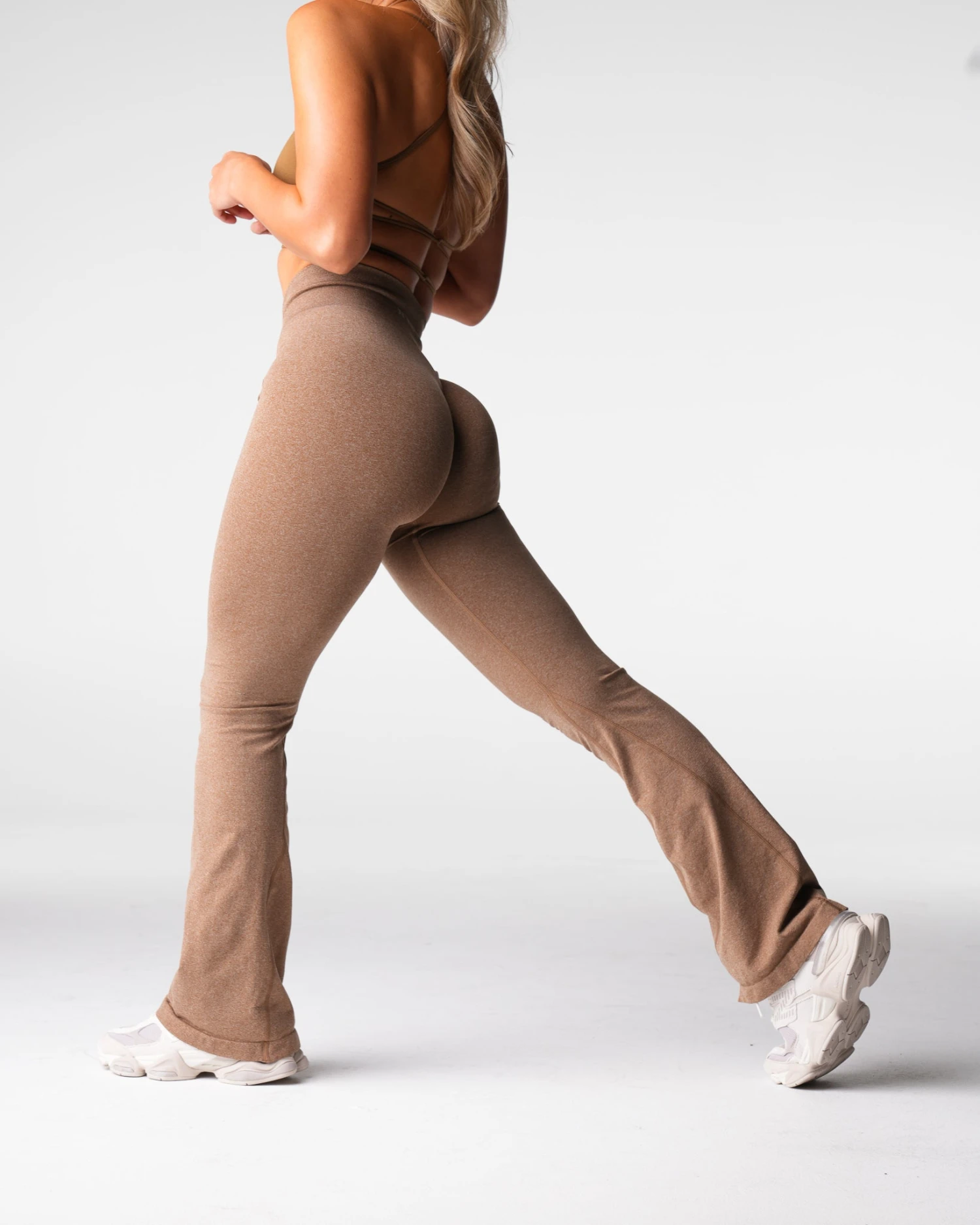 High Waisted Seamless Flare Leggings - Mocha Brown Supportive Yoga Pants 1 High Waisted Seamless Flare Leggings - Mocha Brown Supportive Yoga Pants