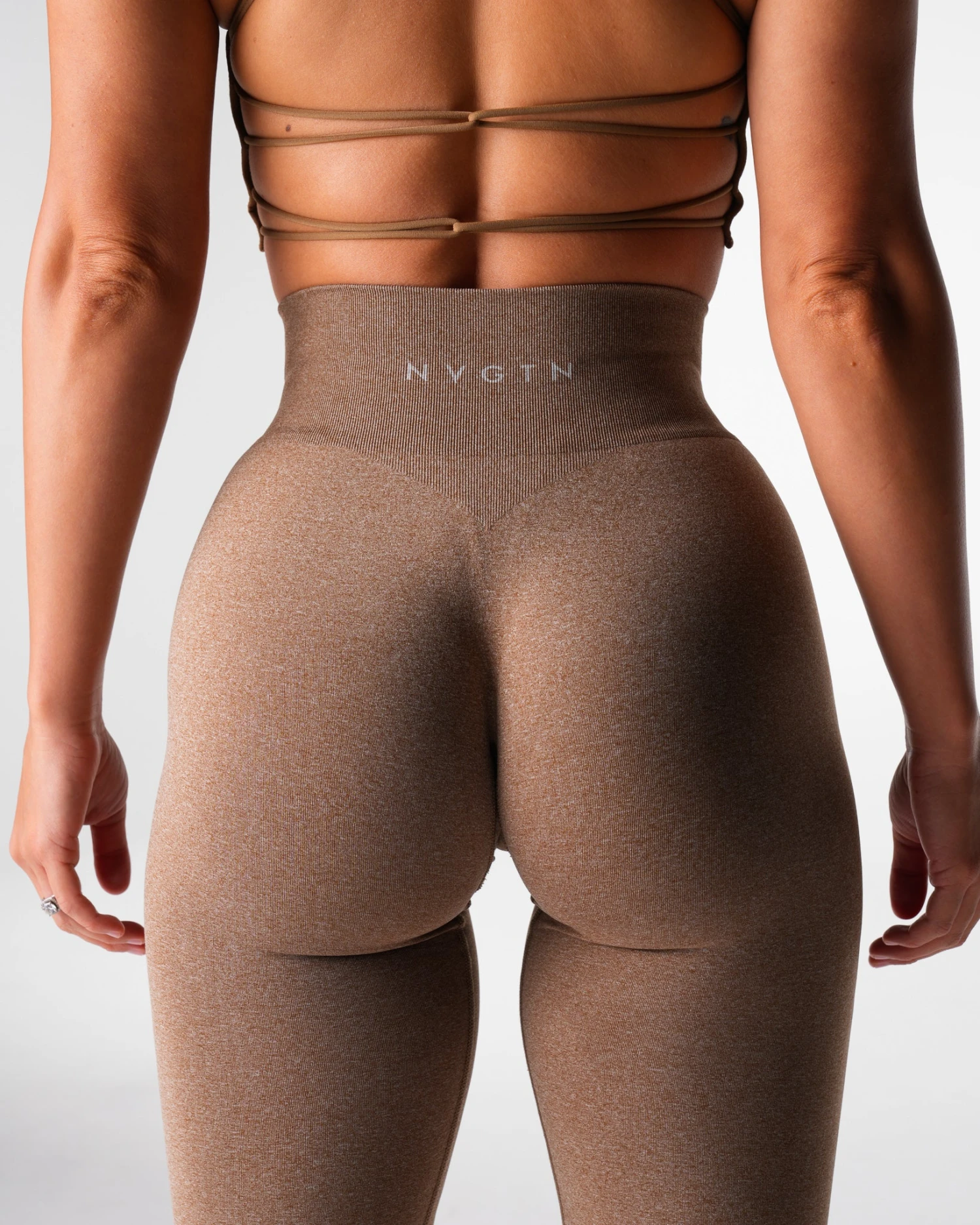 High Waisted Seamless Flare Leggings - Mocha Brown Supportive Yoga Pants 2 High Waisted Seamless Flare Leggings - Mocha Brown Supportive Yoga Pants - Image 2