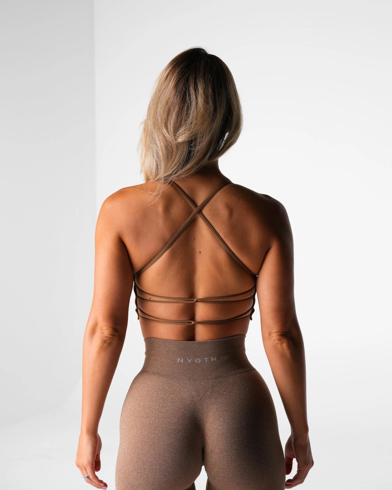 Seamless Open Back Sports Bra - Mocha Brown Gym Top for Women 1 Seamless Open Back Sports Bra - Mocha Brown Gym Top for Women