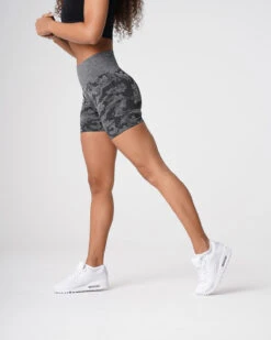 High Waisted Black Camo Seamless Workout Shorts -NVGTN Sportswear Shop DSC09054