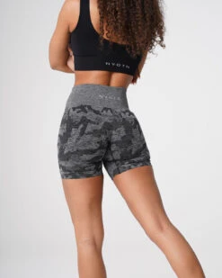 High Waisted Black Camo Seamless Workout Shorts -NVGTN Sportswear Shop DSC09059 1