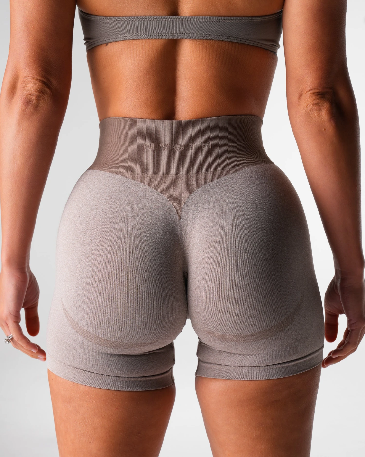 Taupe Seamless High-Waisted Workout Shorts with Glute Contouring 2 Taupe Seamless High-Waisted Workout Shorts with Glute Contouring - Image 2