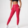 Ruby Red High-Waisted Athletic Joggers with Cuffed Ankles