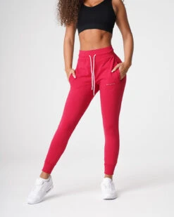 Ruby Red High-Waisted Athletic Joggers with Cuffed Ankles