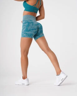 Teal Camo High Waisted Seamless Workout Shorts