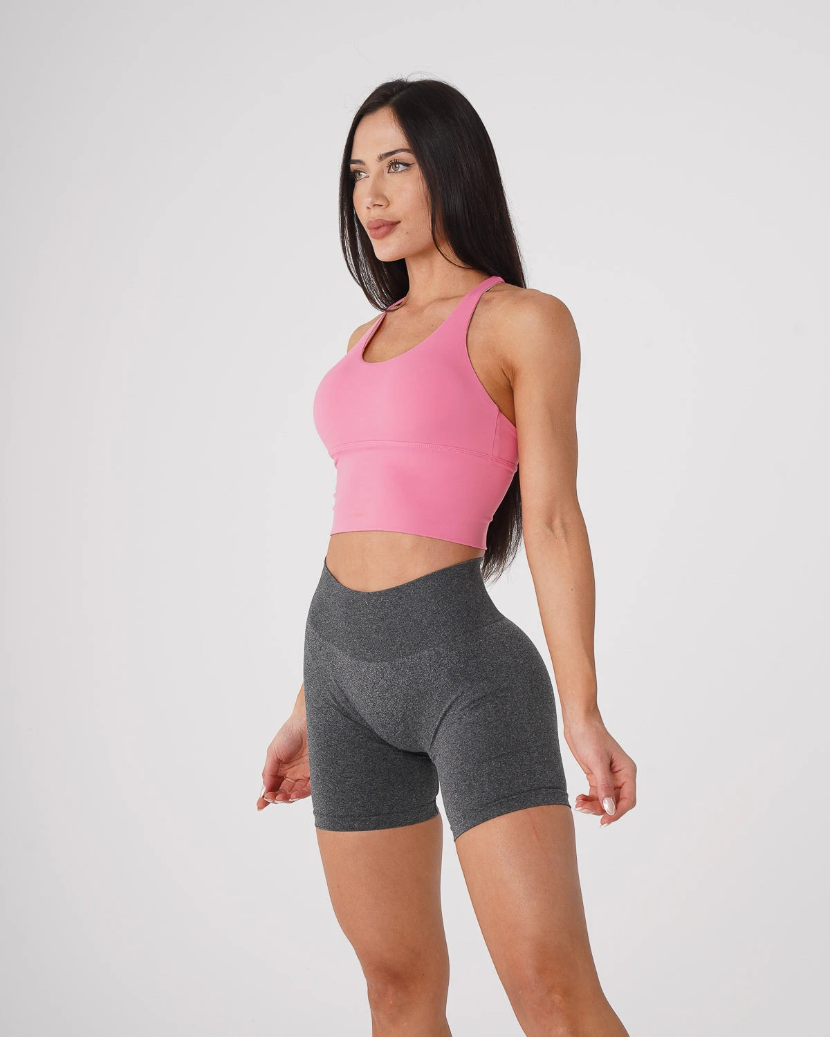 High Impact Coral Longline Sports Bra - Strappy Matrix Gym Top 2 High Impact Coral Longline Sports Bra - Strappy Matrix Gym Top - Image 2